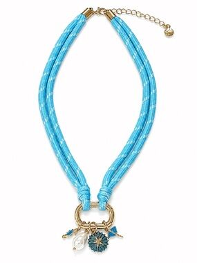 NEW Mayamar Blue Aqua Braided Sea Charm Necklace Gold Pearl Starfish Coastal